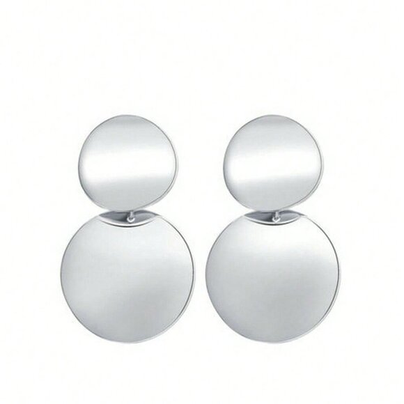 Dangle Earrings, Stainless Steel Round Minimalist Trendy Drop Earrings - Picture 4 of 10